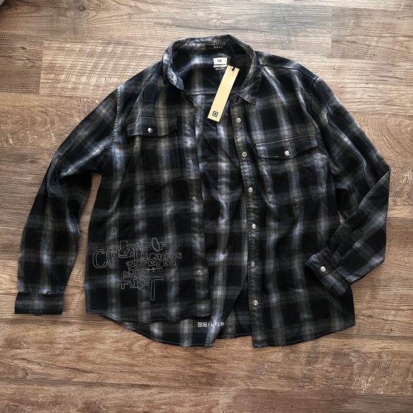 NWT Ksubi Consciousness Plaid Print Flannel Shirt Men's Size XL Ombre Gray Black - Picture 10 of 16